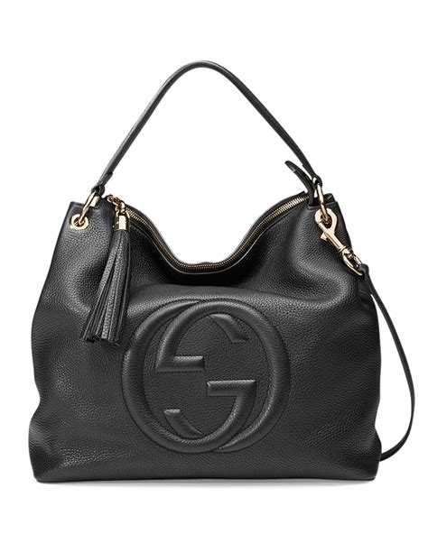 gucci black leather hobo bag|large slouchy hobo bag leather.